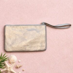 Safe Keeper Silver Faux Leather Wristlet Wallet Zip Pouch w/ Strap